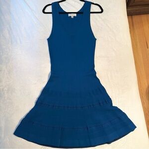 Carven Tank Dress L Royal Blue Sleeveless Stretch Knit Body Con Fit Flare Hem
